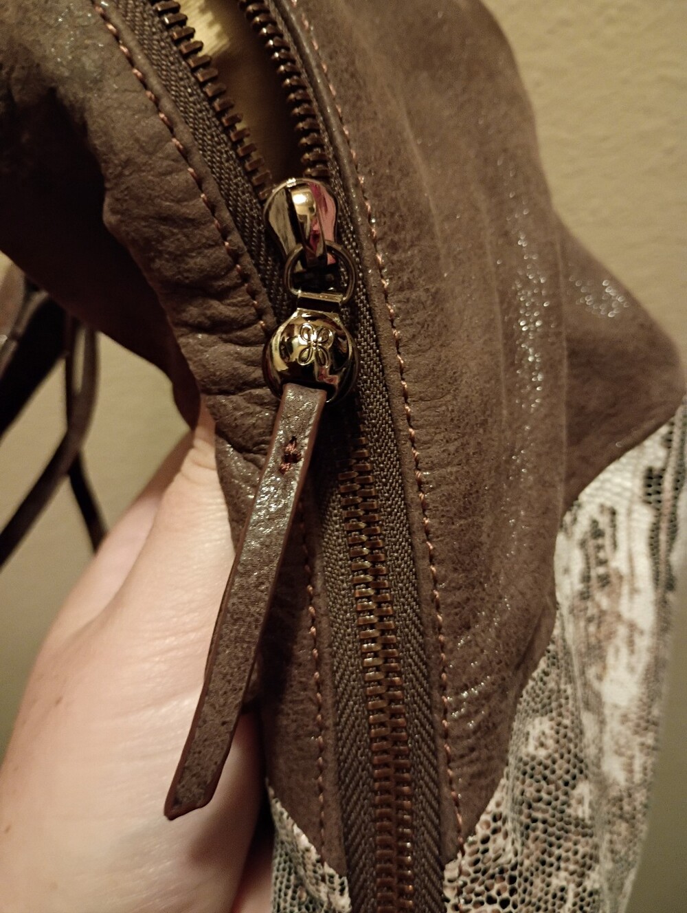 HOBO Brown Suede Shoulder Bag with Snake-Print Panel - Picture 4 of 8